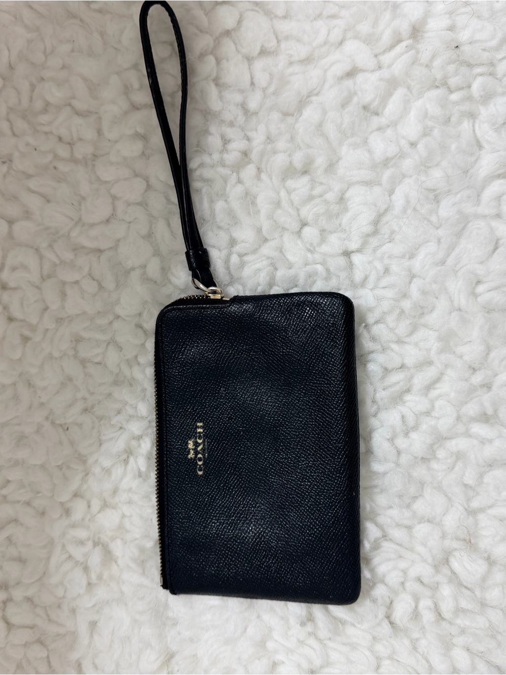 Coach Black Leather Wristlet with Gold Logo